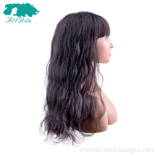 Cheap And Beautiful Machine 10A Nature Color Body Wave Wigs With Bang 16 Inch Brazilian Hair Wholesale In Stock,100% Human Hair